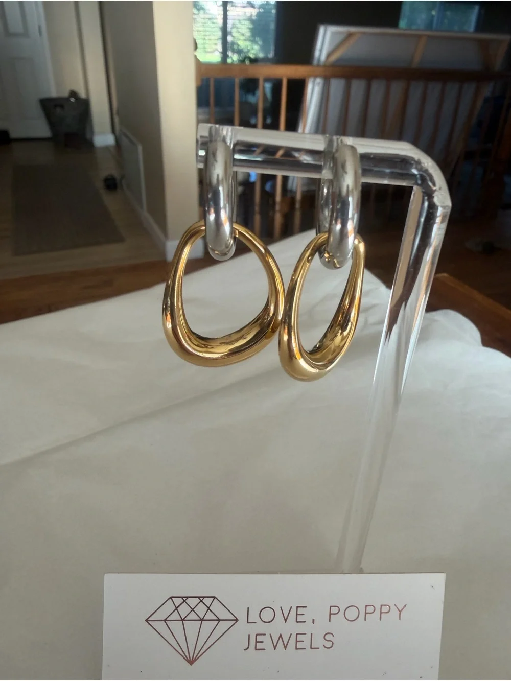 Love Poppy Stainless/Waterproof Two Tone Interlocking Hoop Earrings Brand NWOT